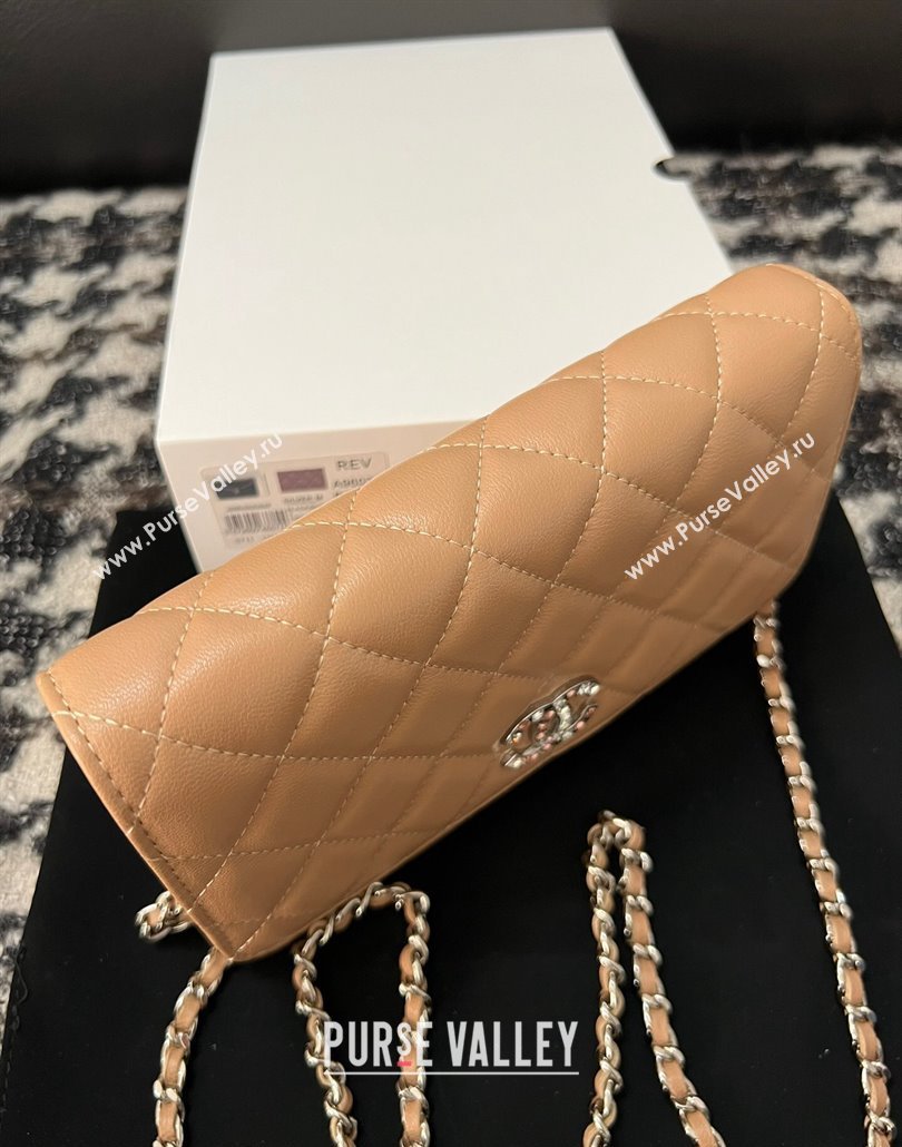 Chanel Lambskin Wallet On Chain WOC with Strass CC Beige 2024 A96071 (yezi-240518010)