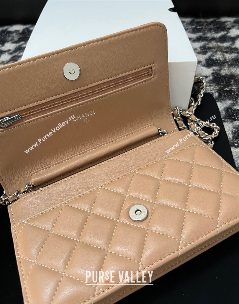 Chanel Lambskin Wallet On Chain WOC with Strass CC Beige 2024 A96071 (yezi-240518010)