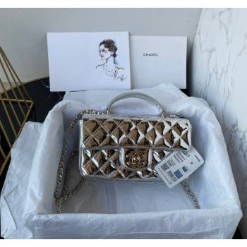 Chanel Patent Calfskin Mini Classic Flap bag with Top Handle AS2431 Silver 2024 (yezi-240518016)