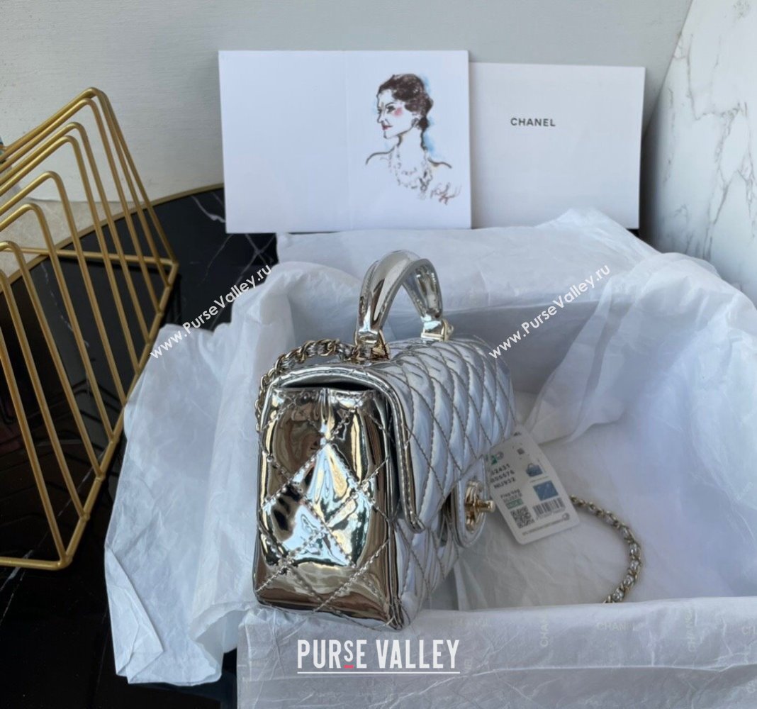 Chanel Patent Calfskin Mini Classic Flap bag with Top Handle AS2431 Silver 2024 (yezi-240518016)