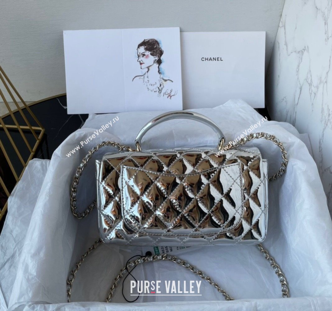 Chanel Patent Calfskin Mini Classic Flap bag with Top Handle AS2431 Silver 2024 (yezi-240518016)