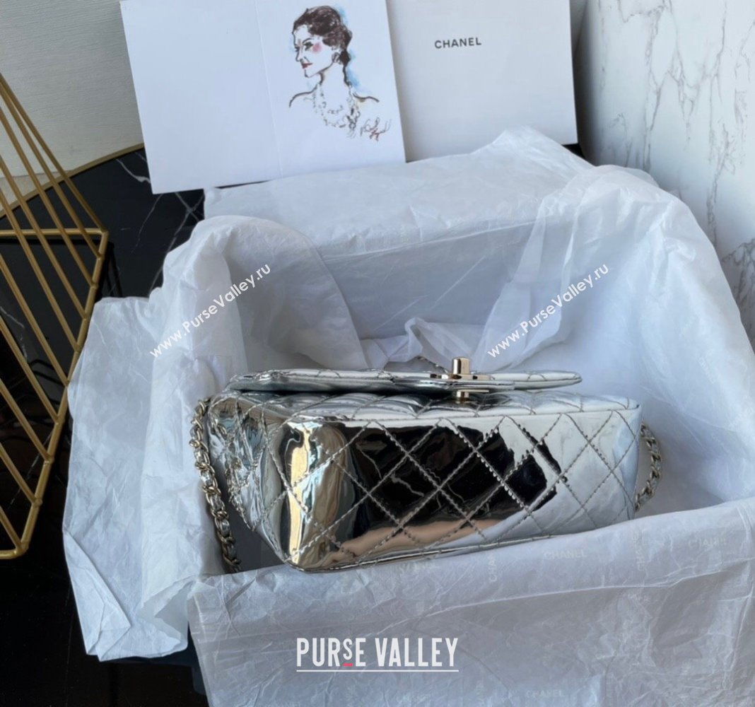 Chanel Patent Calfskin Mini Classic Flap bag with Top Handle AS2431 Silver 2024 (yezi-240518016)