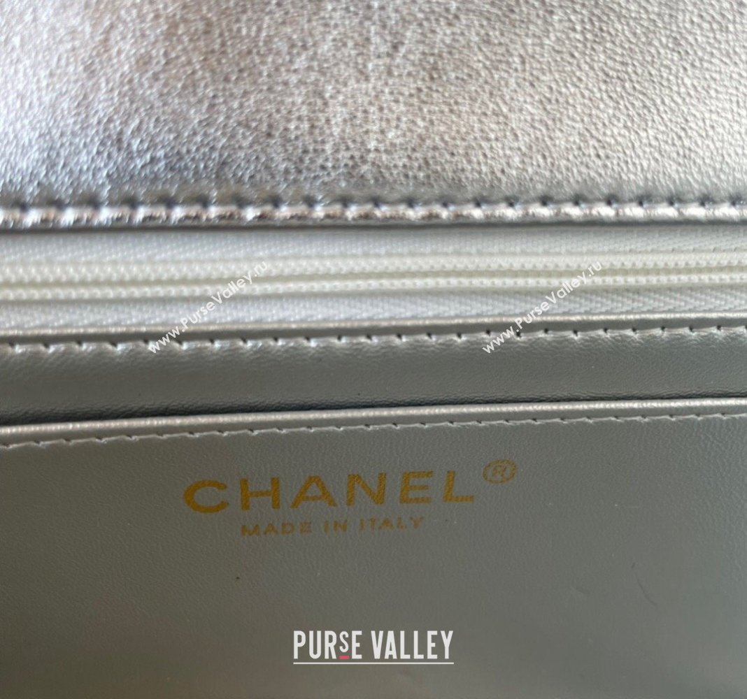 Chanel Patent Calfskin Mini Classic Flap bag with Top Handle AS2431 Silver 2024 (yezi-240518016)