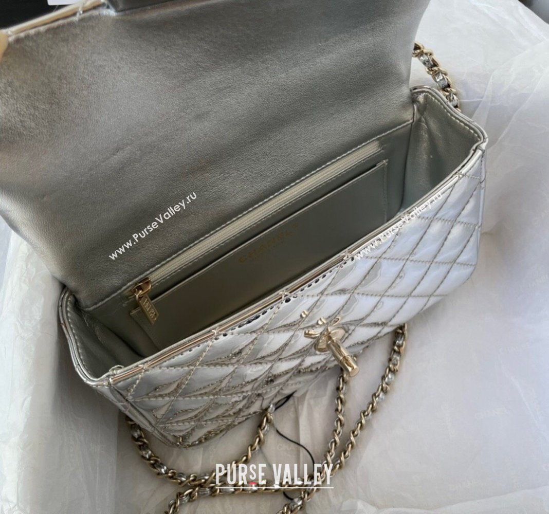 Chanel Patent Calfskin Mini Classic Flap bag with Top Handle AS2431 Silver 2024 (yezi-240518016)