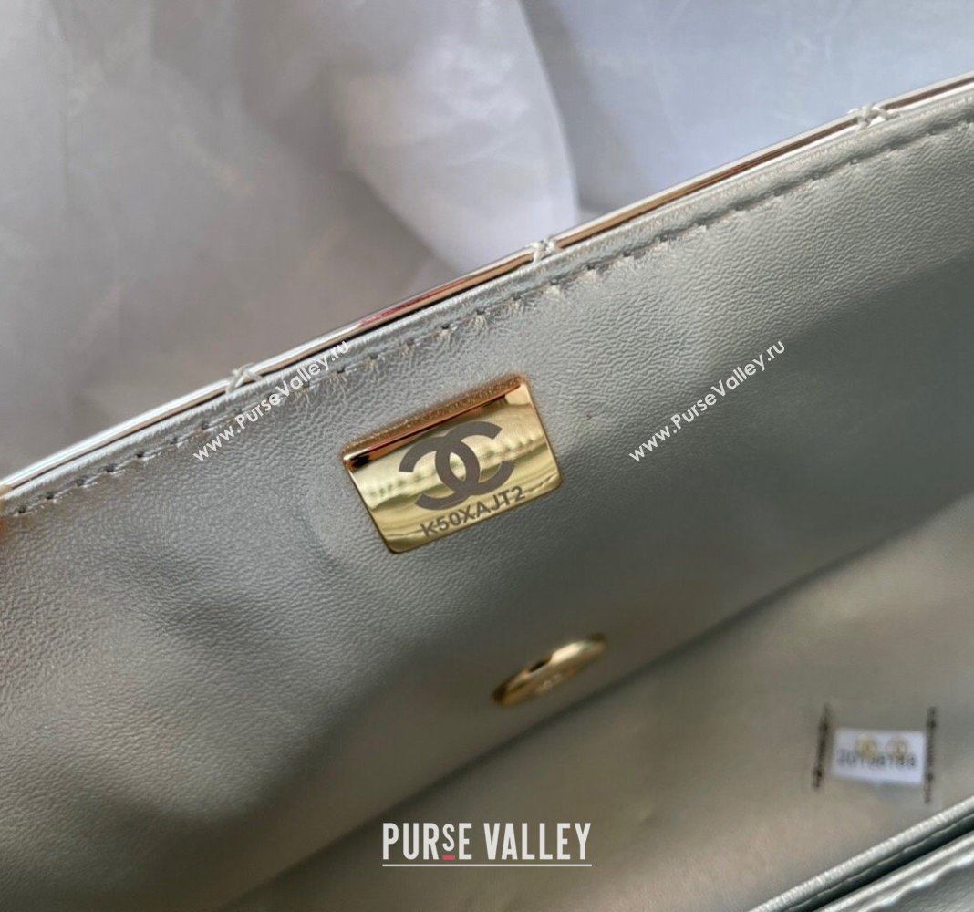 Chanel Patent Calfskin Mini Classic Flap bag with Top Handle AS2431 Silver 2024 (yezi-240518016)