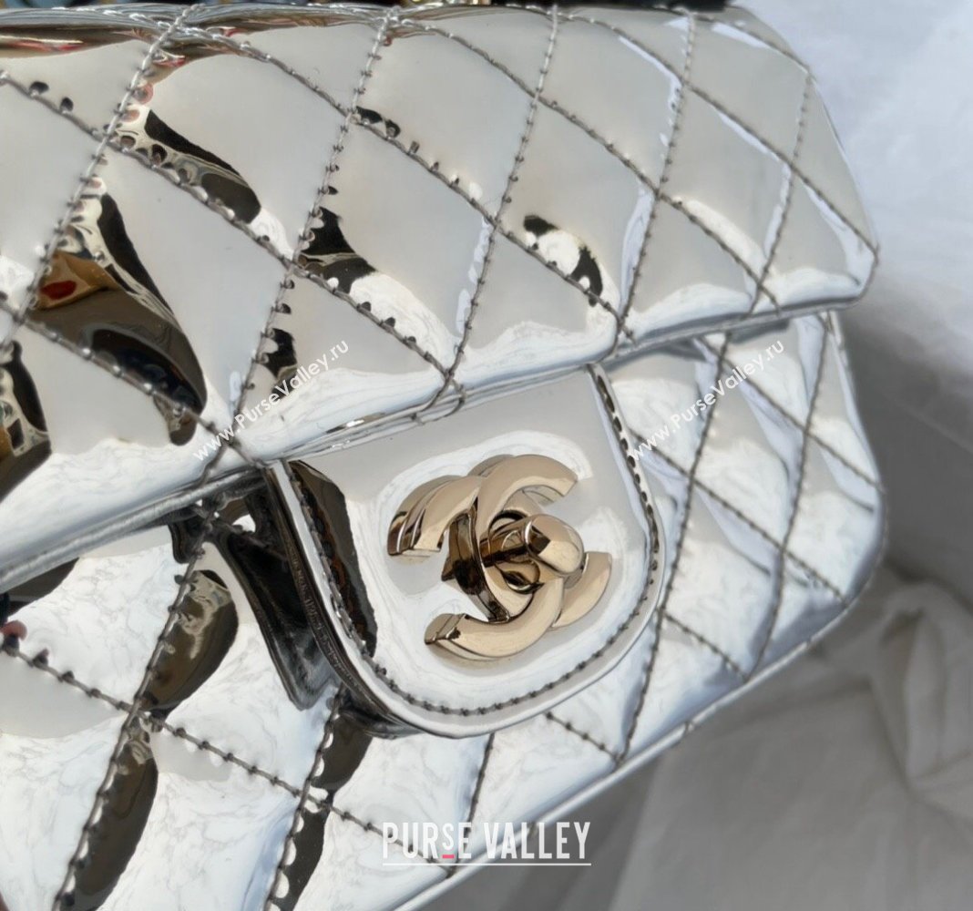 Chanel Patent Calfskin Mini Classic Flap bag with Top Handle AS2431 Silver 2024 (yezi-240518016)