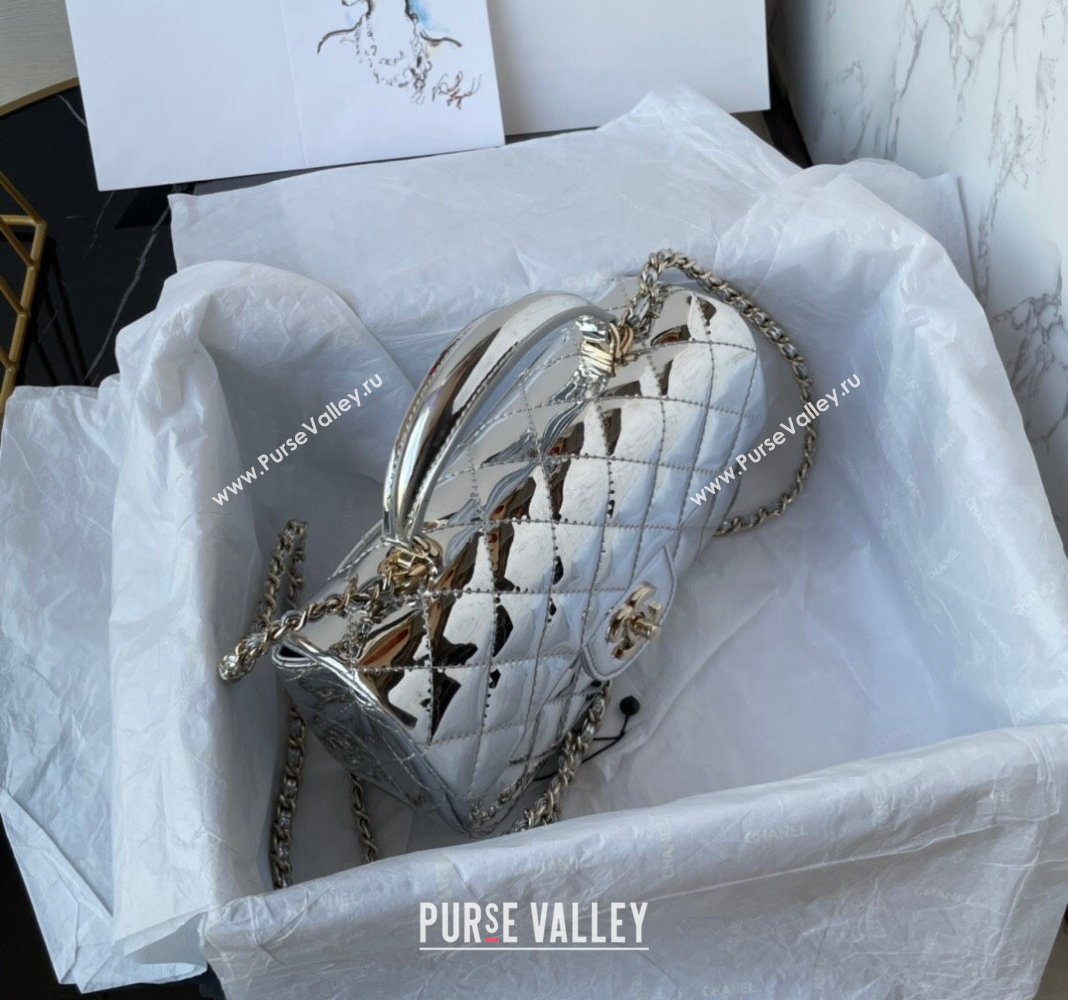 Chanel Patent Calfskin Mini Classic Flap bag with Top Handle AS2431 Silver 2024 (yezi-240518016)
