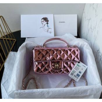 Chanel Patent Calfskin Mini Classic Flap bag with Top Handle AS2431 Pink 2 2024 (yezi-240518017)