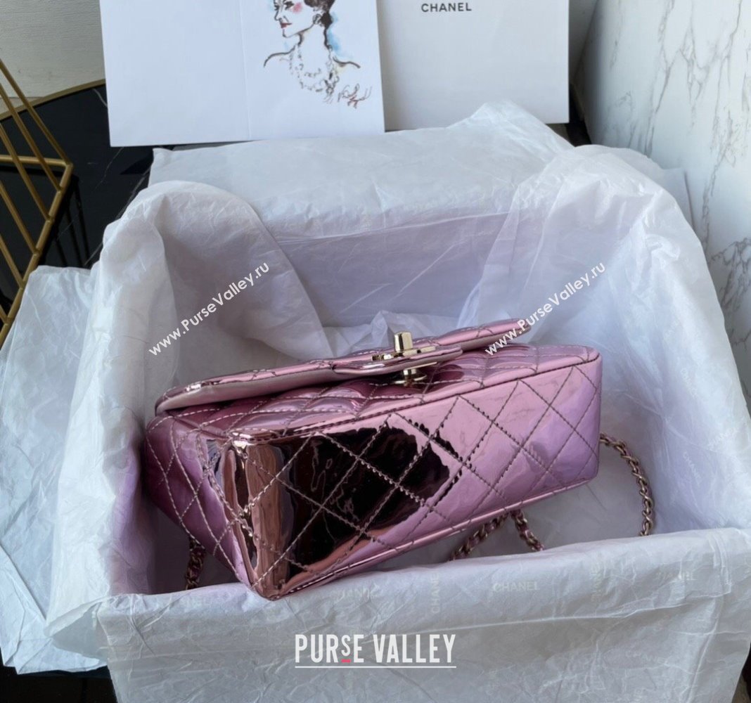 Chanel Patent Calfskin Mini Classic Flap bag with Top Handle AS2431 Pink 2 2024 (yezi-240518017)