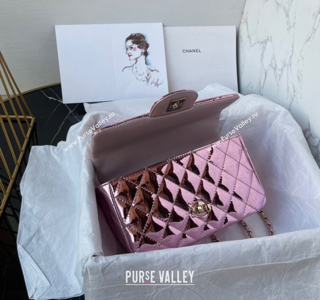 Chanel Patent Calfskin Mini Classic Flap bag with Top Handle AS2431 Pink 2 2024 (yezi-240518017)