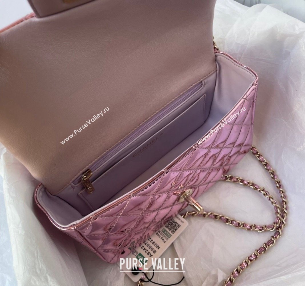 Chanel Patent Calfskin Mini Classic Flap bag with Top Handle AS2431 Pink 2 2024 (yezi-240518017)