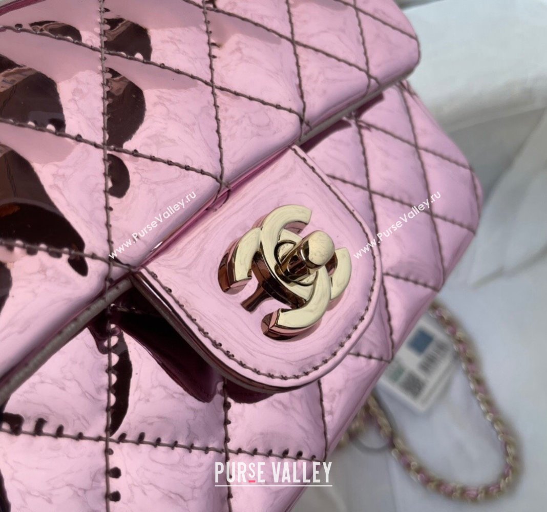 Chanel Patent Calfskin Mini Classic Flap bag with Top Handle AS2431 Pink 2 2024 (yezi-240518017)