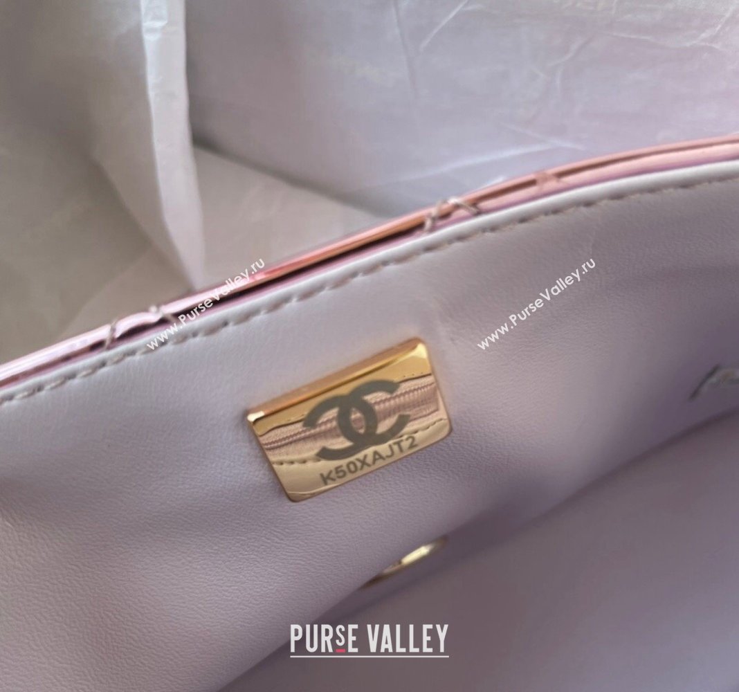 Chanel Patent Calfskin Mini Classic Flap bag with Top Handle AS2431 Pink 2 2024 (yezi-240518017)