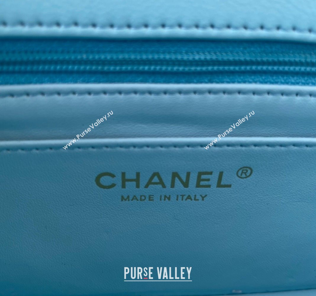 Chanel Iridescent Patent Calfskin Mini Classic Flap bag with Top Handle AS2431 Green 2024 (yezi-240518019)