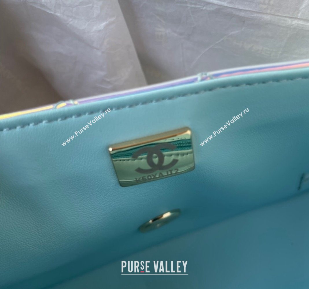 Chanel Iridescent Patent Calfskin Mini Classic Flap bag with Top Handle AS2431 Green 2024 (yezi-240518019)