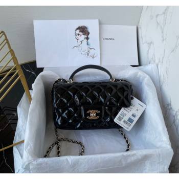 Chanel Patent Calfskin Mini Classic Flap bag with Top Handle AS2431 Black 2024 (yezi-240518020)