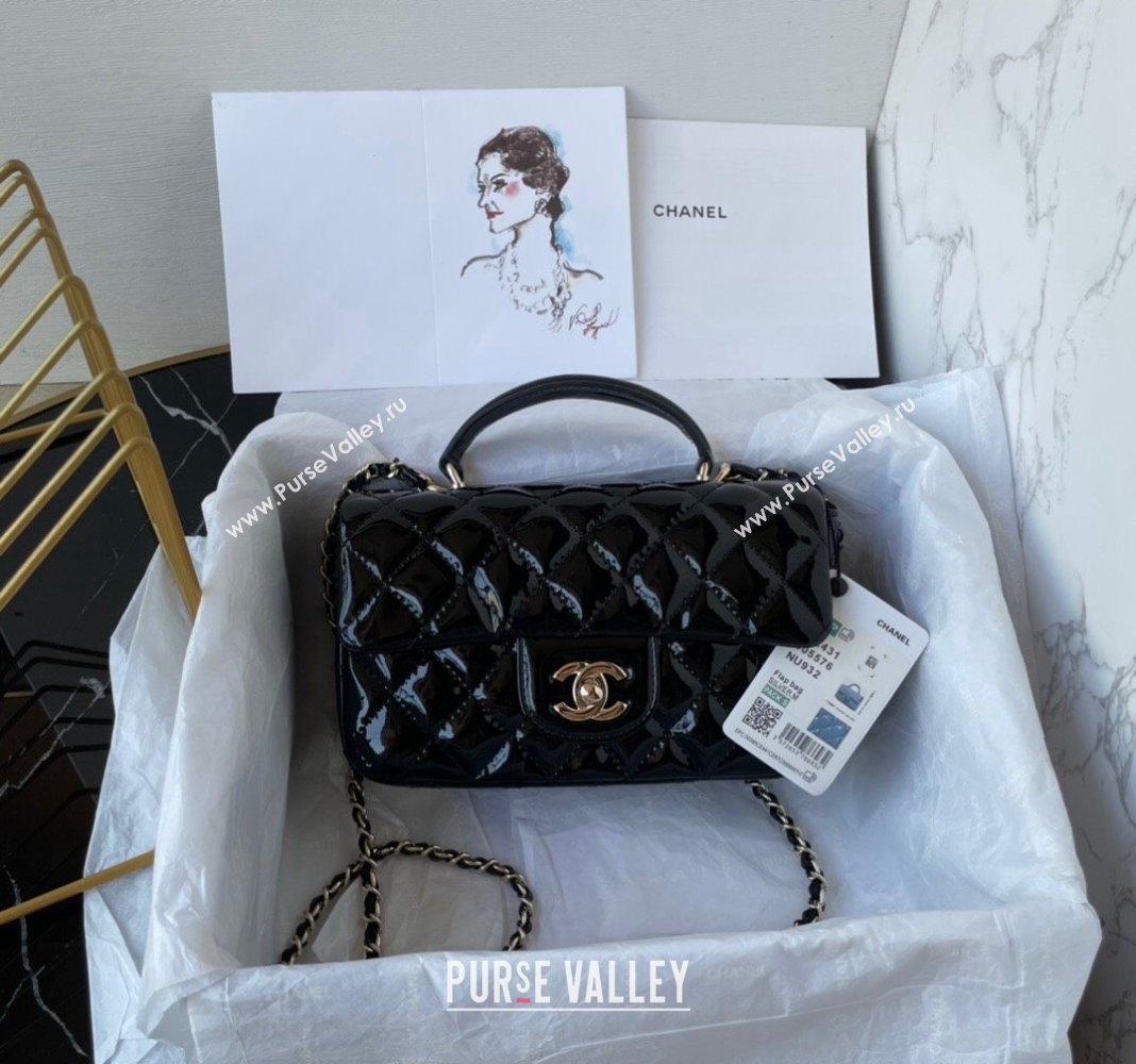 Chanel Patent Calfskin Mini Classic Flap bag with Top Handle AS2431 Black 2024 (yezi-240518020)