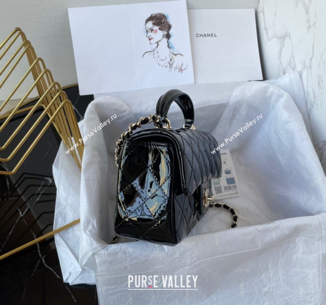 Chanel Patent Calfskin Mini Classic Flap bag with Top Handle AS2431 Black 2024 (yezi-240518020)