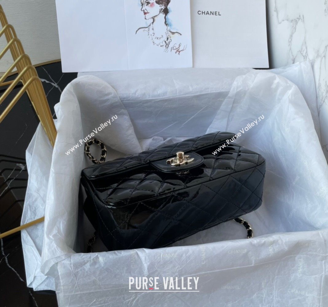 Chanel Patent Calfskin Mini Classic Flap bag with Top Handle AS2431 Black 2024 (yezi-240518020)
