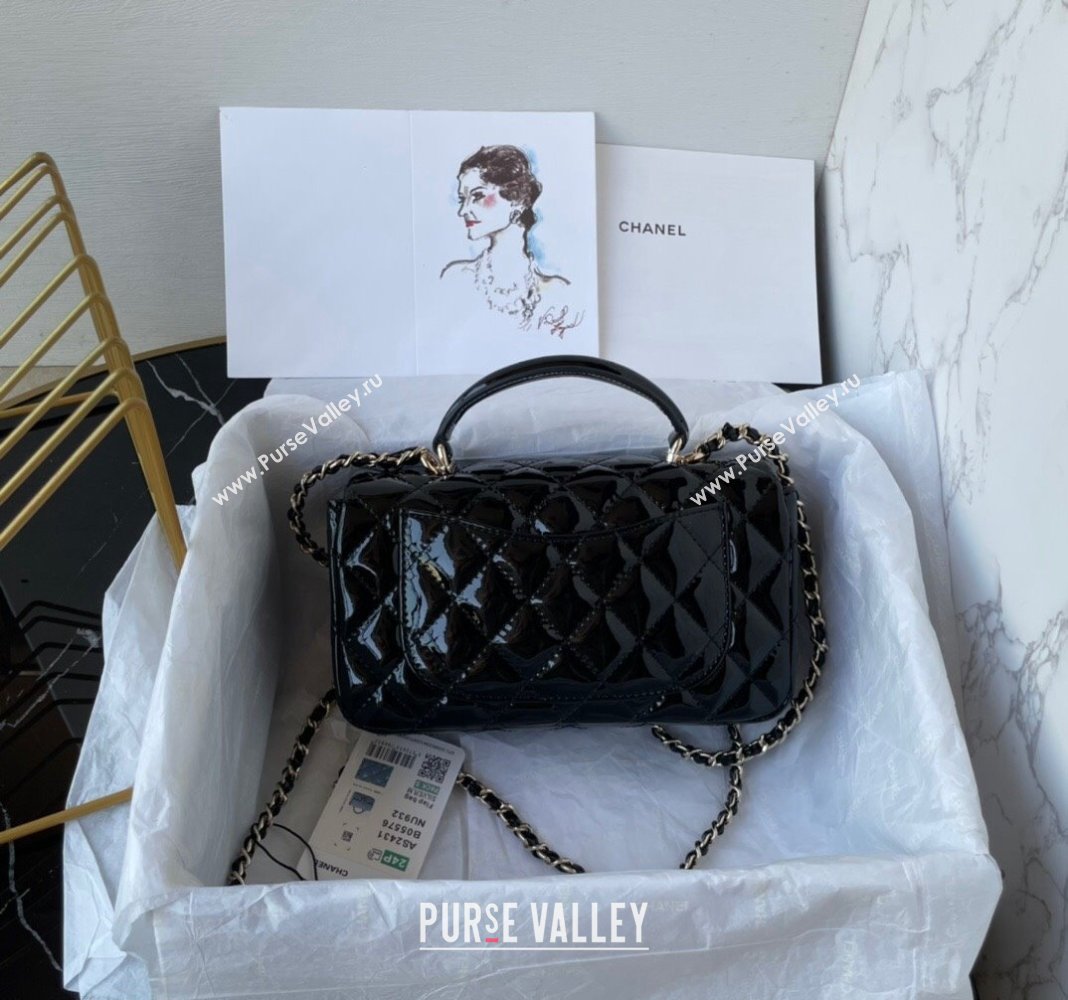 Chanel Patent Calfskin Mini Classic Flap bag with Top Handle AS2431 Black 2024 (yezi-240518020)
