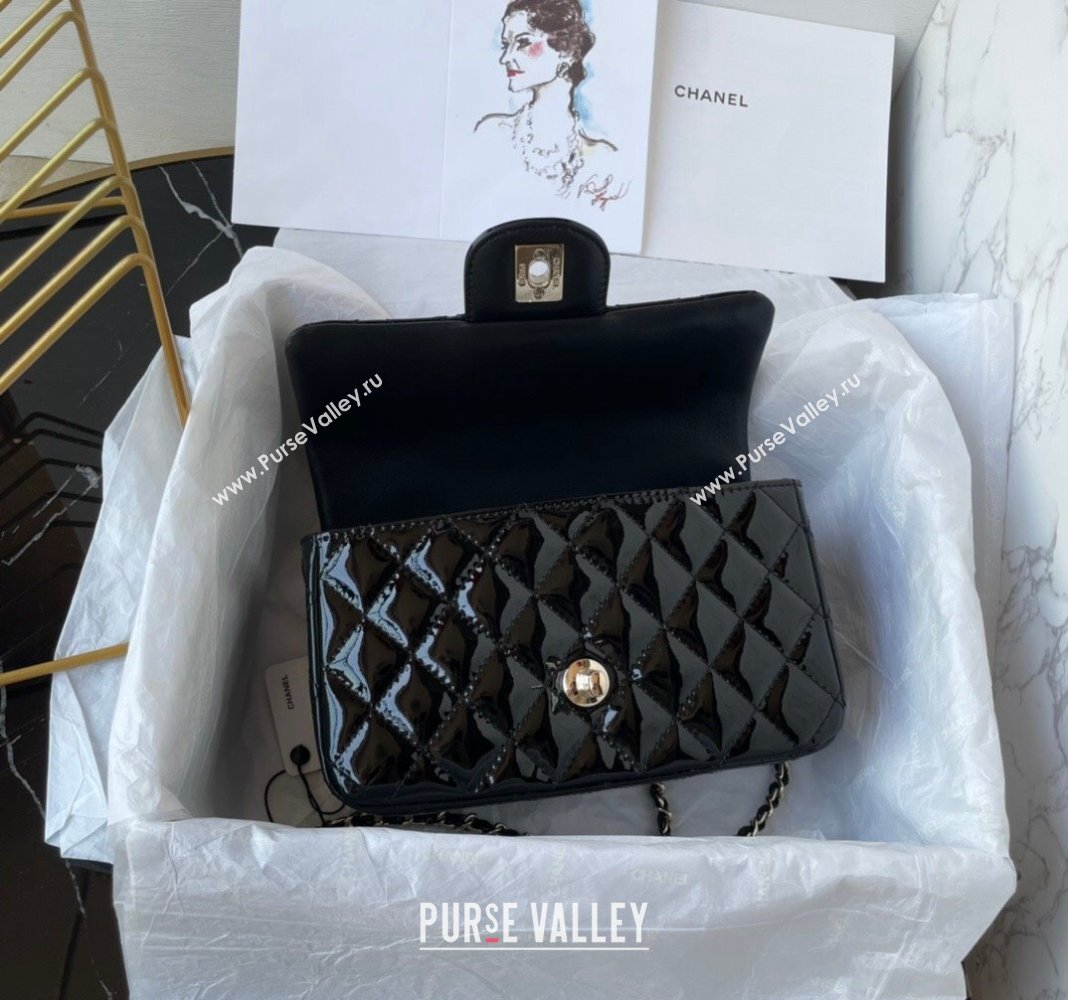 Chanel Patent Calfskin Mini Classic Flap bag with Top Handle AS2431 Black 2024 (yezi-240518020)