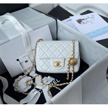 Chanel Lambskin Mini Square Flap Bag with Gold-Tone Metal Ball AS1786 White 2024 (yezi-240517109)