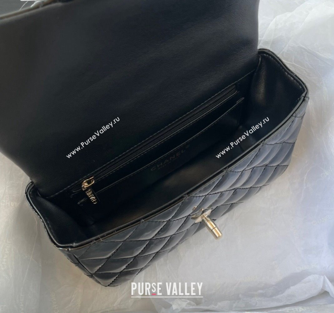 Chanel Patent Calfskin Mini Classic Flap bag with Top Handle AS2431 Black 2024 (yezi-240518020)