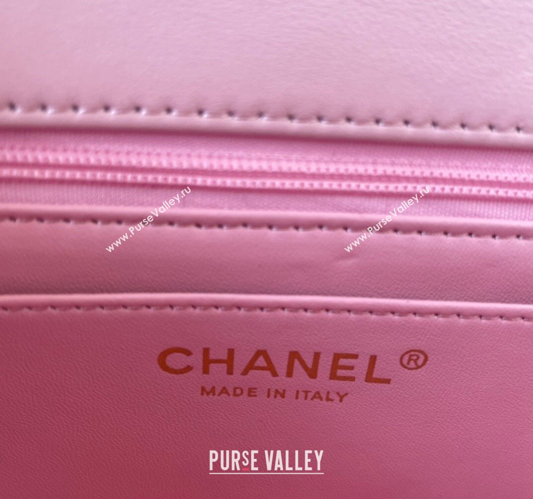 Chanel Iridescent Patent Calfskin Mini Classic Flap bag with Top Handle AS2431 Pink 2024 (yezi-240518021)