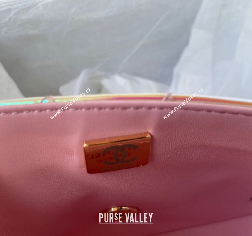 Chanel Iridescent Patent Calfskin Mini Classic Flap bag with Top Handle AS2431 Pink 2024 (yezi-240518021)