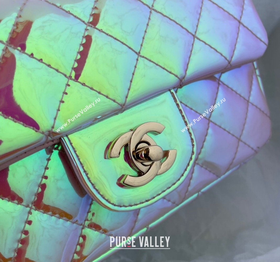 Chanel Iridescent Patent Calfskin Mini Classic Flap bag with Top Handle AS2431 Pink 2024 (yezi-240518021)