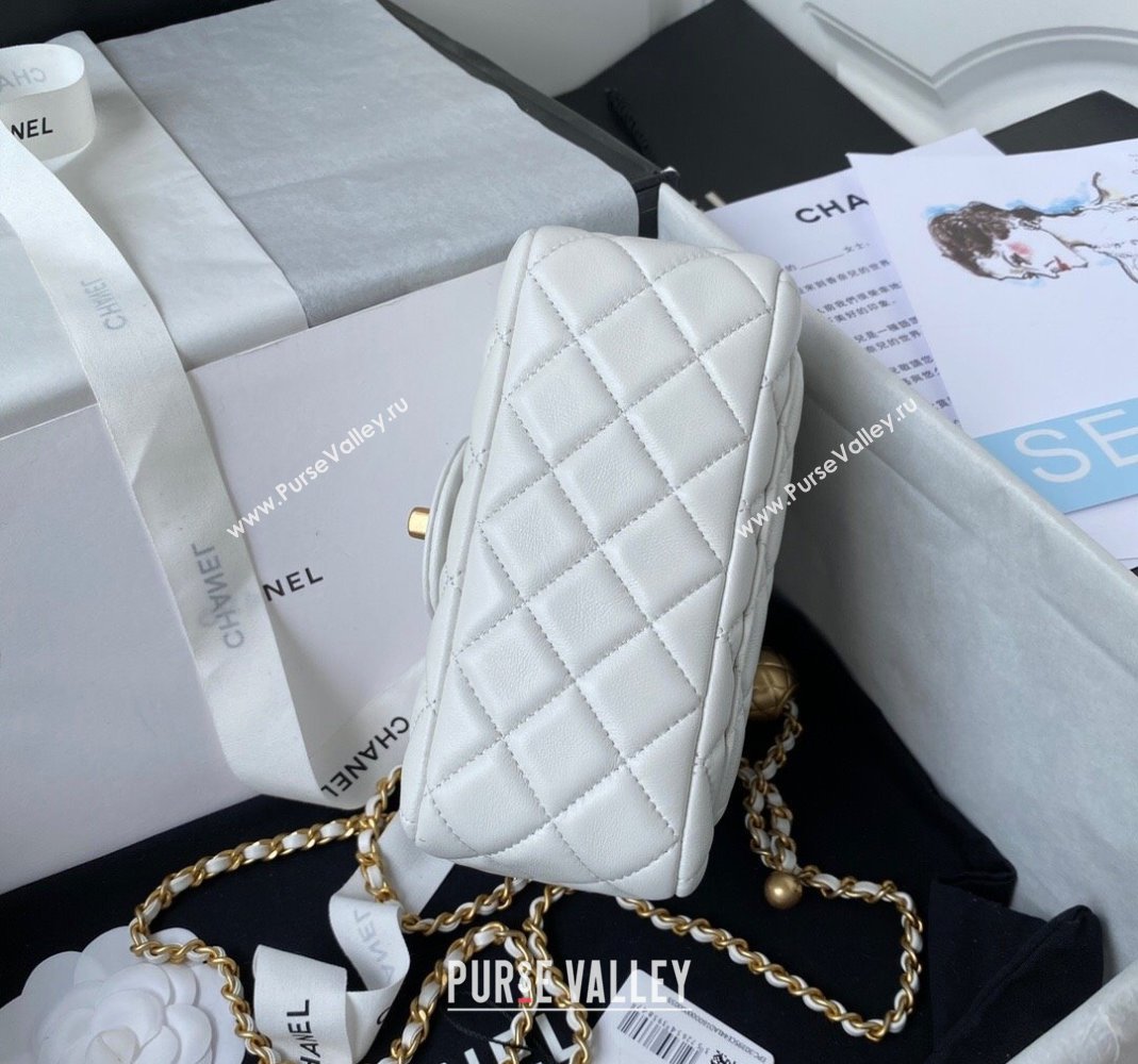 Chanel Lambskin Mini Square Flap Bag with Gold-Tone Metal Ball AS1786 White 2024 (yezi-240517109)
