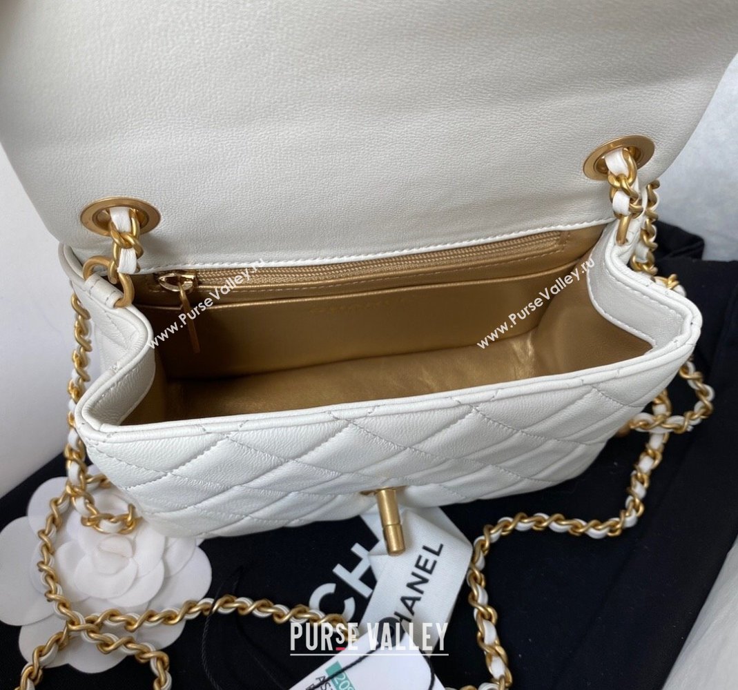 Chanel Lambskin Mini Square Flap Bag with Gold-Tone Metal Ball AS1786 White 2024 (yezi-240517109)