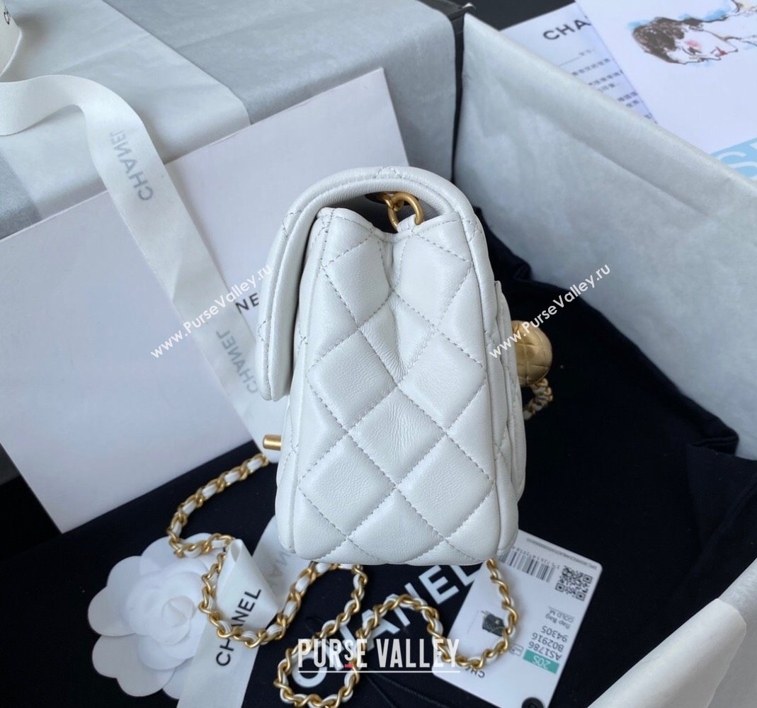 Chanel Lambskin Mini Square Flap Bag with Gold-Tone Metal Ball AS1786 White 2024 (yezi-240517109)