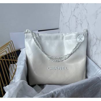 Chanel 22 Patent Gradient Calfskin Lacquered Metal Small Shopping Bag AS3260 White/Light Grey 2024 (yezi-240517025)
