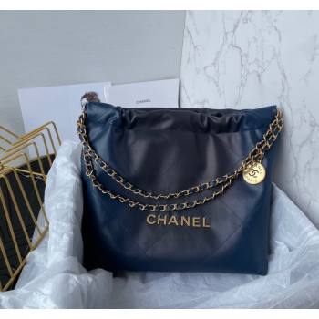 Chanel 22 Shiny Calfskin Small Shopping Bag AS3260 Navy Blue 2024 0517 (yezi-240517026)