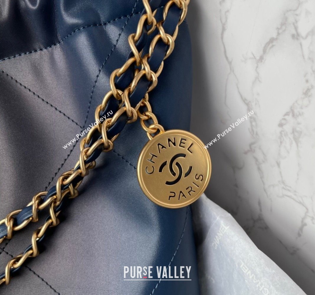 Chanel 22 Shiny Calfskin Small Shopping Bag AS3260 Navy Blue 2024 0517 (yezi-240517026)