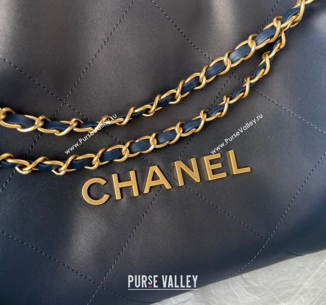 Chanel 22 Shiny Calfskin Small Shopping Bag AS3260 Navy Blue 2024 0517 (yezi-240517026)