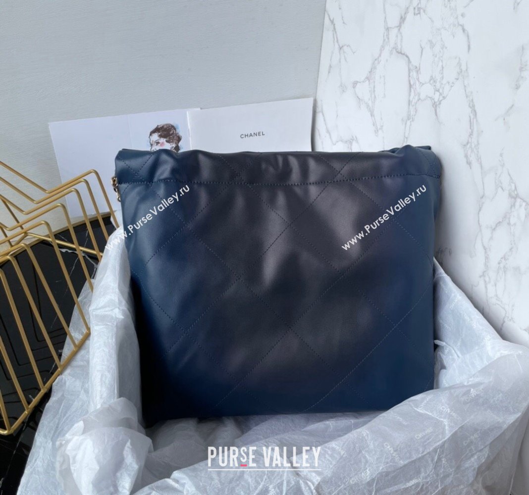 Chanel 22 Shiny Calfskin Small Shopping Bag AS3260 Navy Blue 2024 0517 (yezi-240517026)