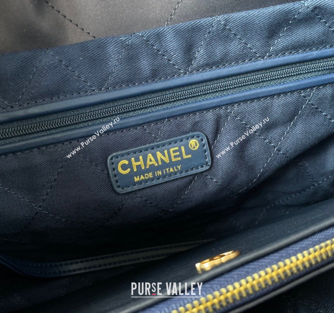 Chanel 22 Shiny Calfskin Small Shopping Bag AS3260 Navy Blue 2024 0517 (yezi-240517026)