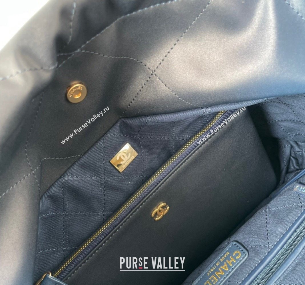 Chanel 22 Shiny Calfskin Small Shopping Bag AS3260 Navy Blue 2024 0517 (yezi-240517026)