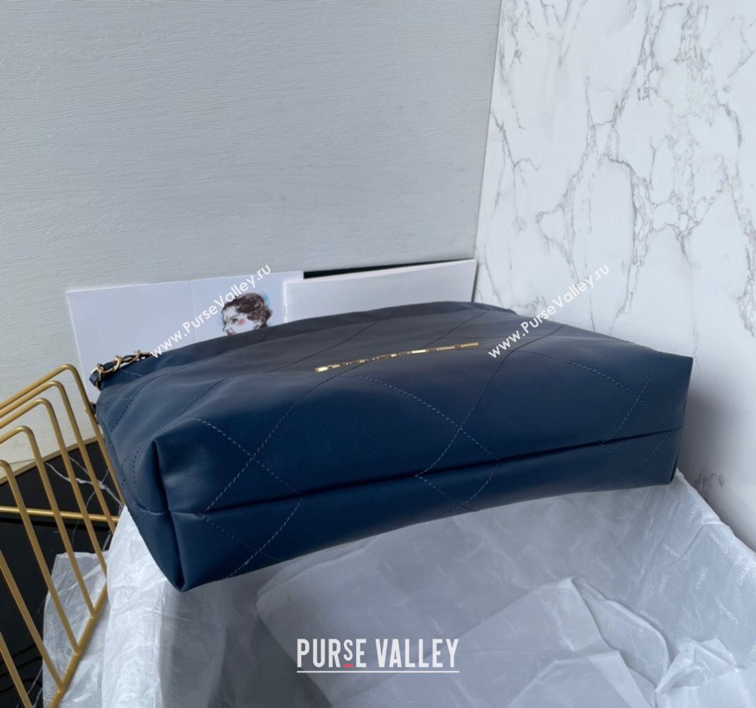 Chanel 22 Shiny Calfskin Small Shopping Bag AS3260 Navy Blue 2024 0517 (yezi-240517026)