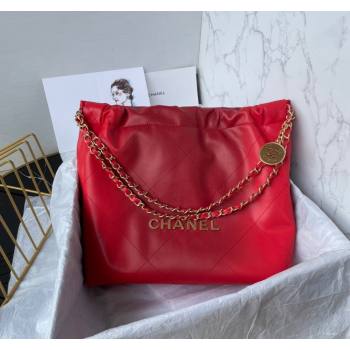 Chanel 22 Shiny Calfskin Small Shopping Bag AS3260 Red 2024 0517 (yezi-240517028)