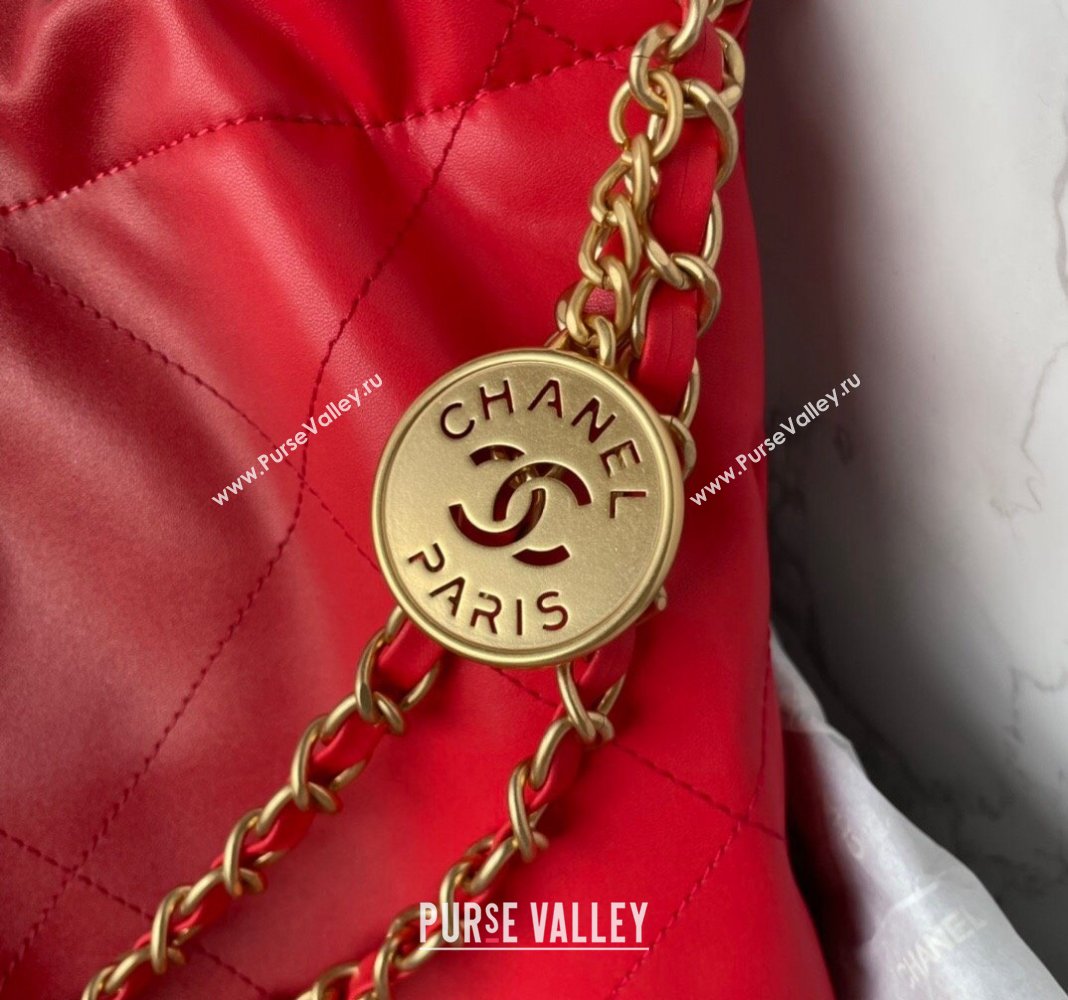 Chanel 22 Shiny Calfskin Small Shopping Bag AS3260 Red 2024 0517 (yezi-240517028)