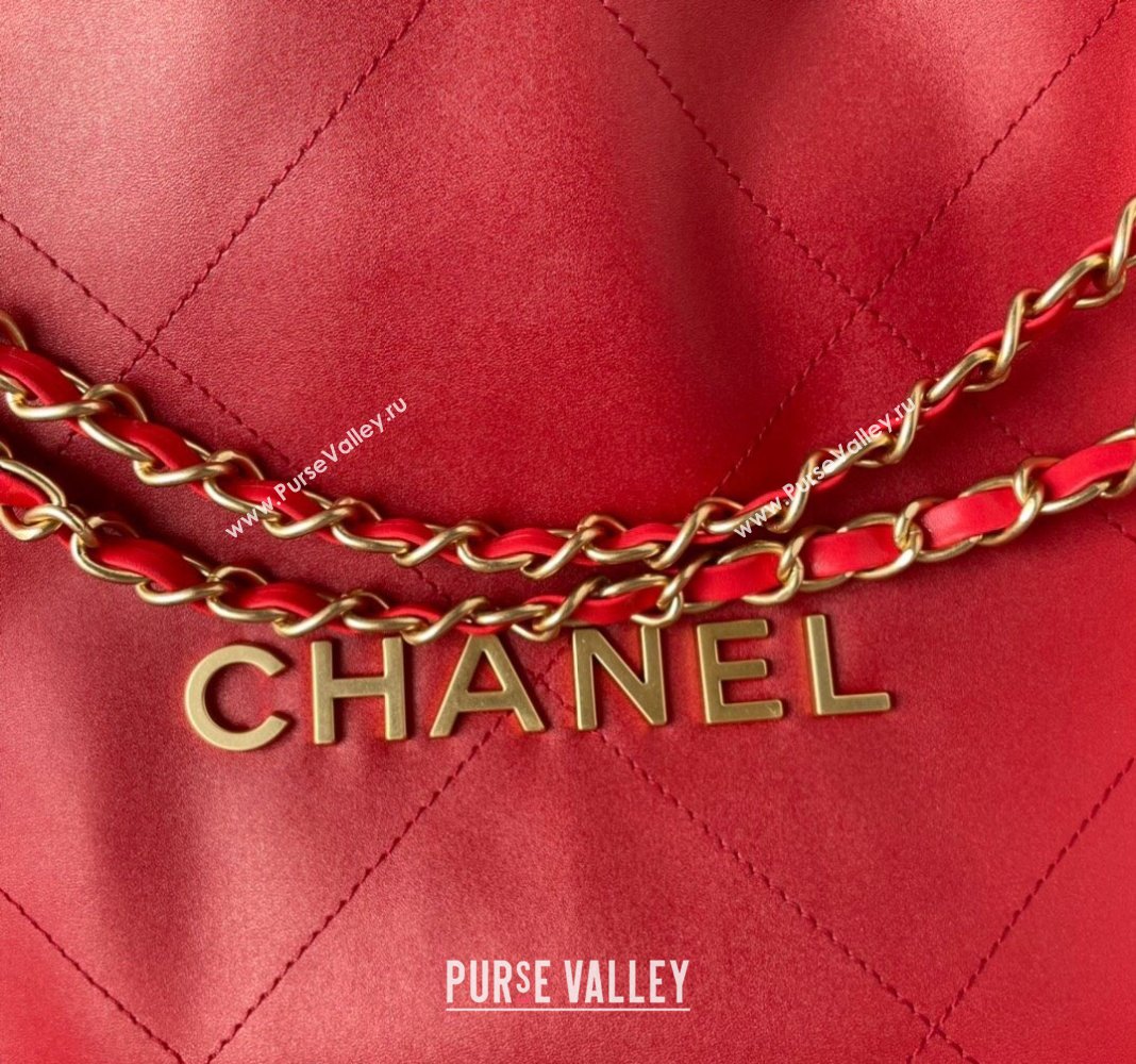 Chanel 22 Shiny Calfskin Small Shopping Bag AS3260 Red 2024 0517 (yezi-240517028)