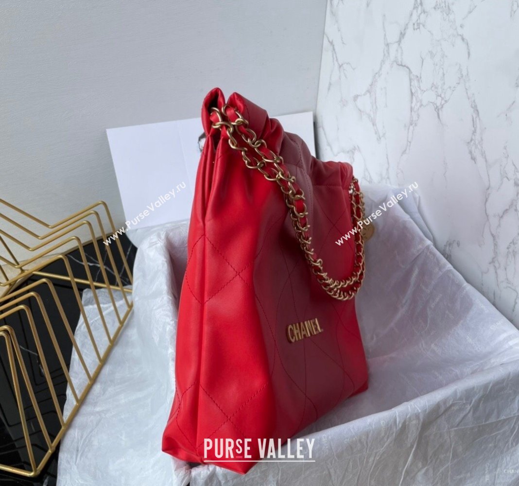 Chanel 22 Shiny Calfskin Small Shopping Bag AS3260 Red 2024 0517 (yezi-240517028)