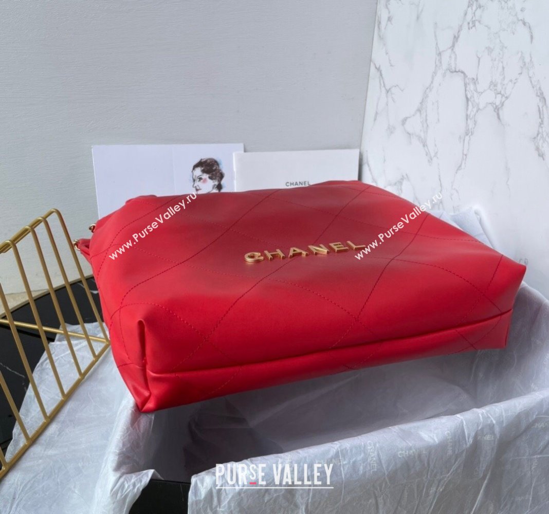 Chanel 22 Shiny Calfskin Small Shopping Bag AS3260 Red 2024 0517 (yezi-240517028)