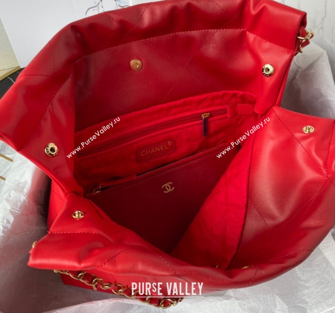 Chanel 22 Shiny Calfskin Small Shopping Bag AS3260 Red 2024 0517 (yezi-240517028)