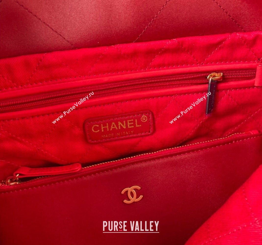Chanel 22 Shiny Calfskin Small Shopping Bag AS3260 Red 2024 0517 (yezi-240517028)