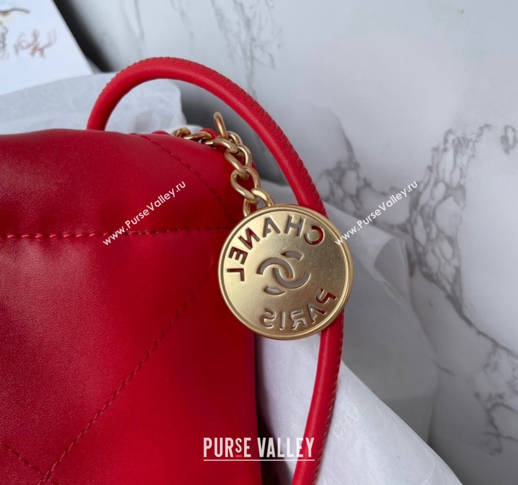 Chanel 22 Shiny Calfskin Mini Shopping Bag AS3980 Red 2024 0517 (yezi-240517023)