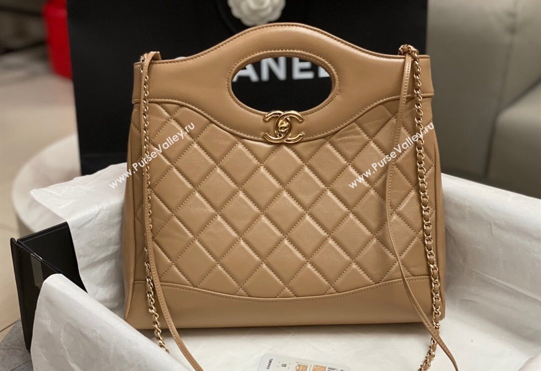 Chanel 31 Shiny Lambskin Small Shopping bag AS4853 Brown 2024 (yezi-240517055)